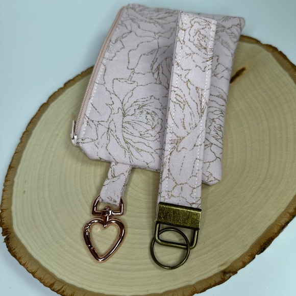 Pink and Gold Handmade Zipper Pouch Wristlet - Picture 3 of 5